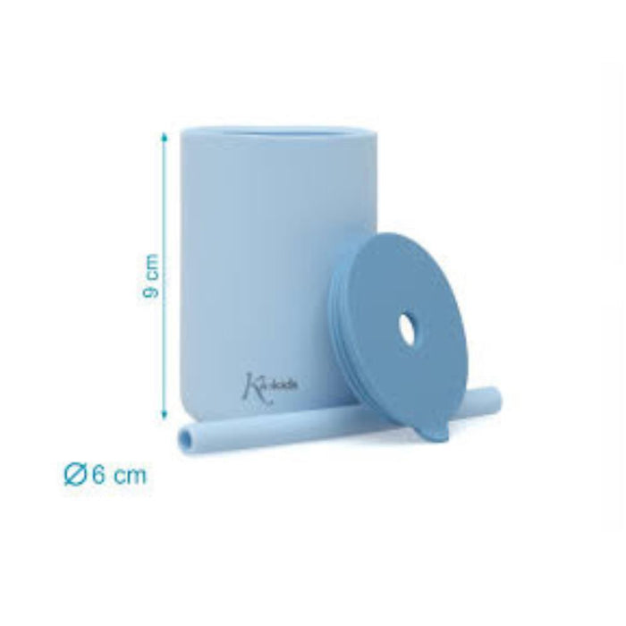 2 Copos com Palhinha Kiokids Silicone Azul