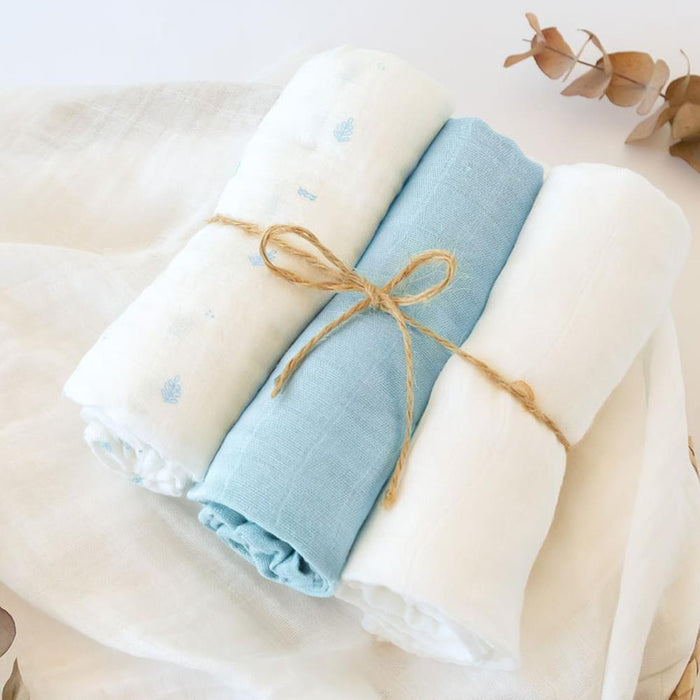 3 Musselinas em Bambu Kiokids Azul 70x70cm