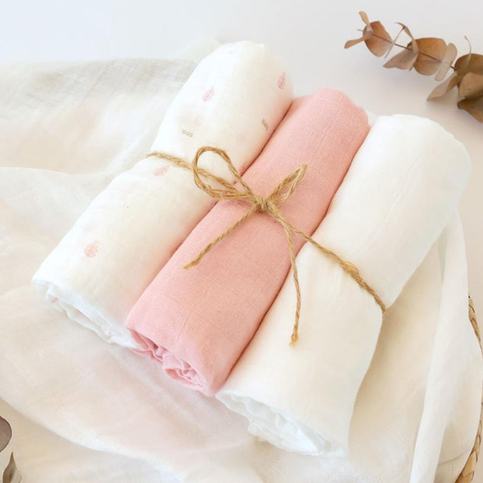 3 Musselinas em Bambu  Kiokids Rosa 70x70cm