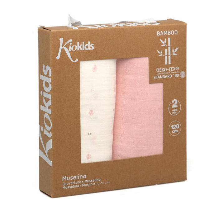 2 Musselinas em Bambu Kiokids Rosa 120x120cm