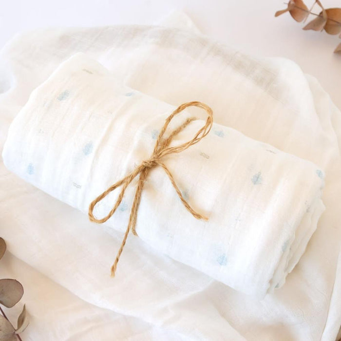 Musselina em Bambu Kiokids Folhas Azul 120x120cm