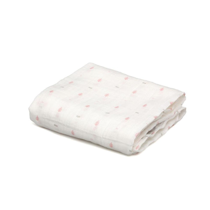 Musselina em Bambu Kiokids Folhas Rosa 120x120cm