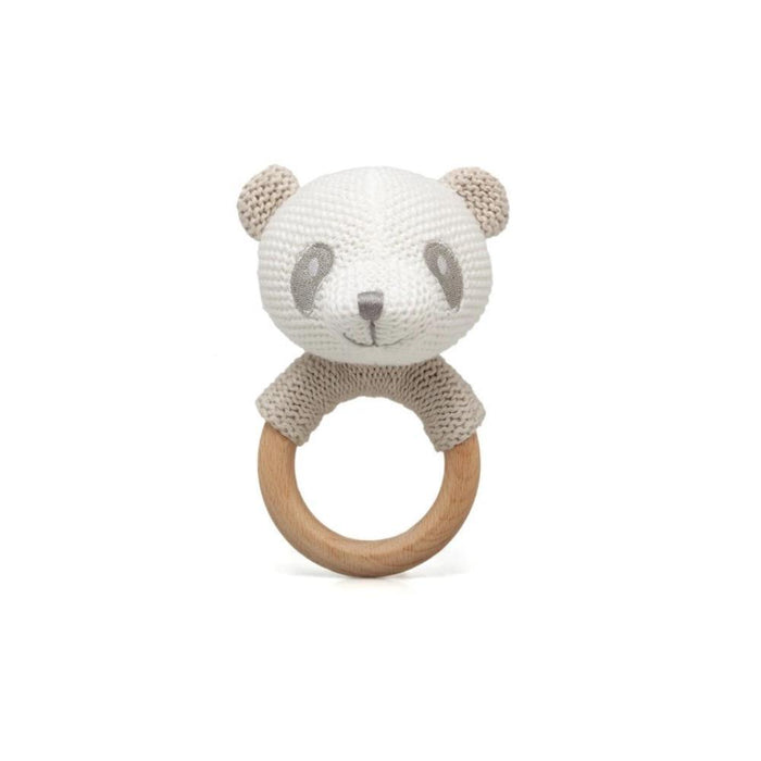 Mordedor em Madeira Cotton Friends com Panda em Algodão Branco