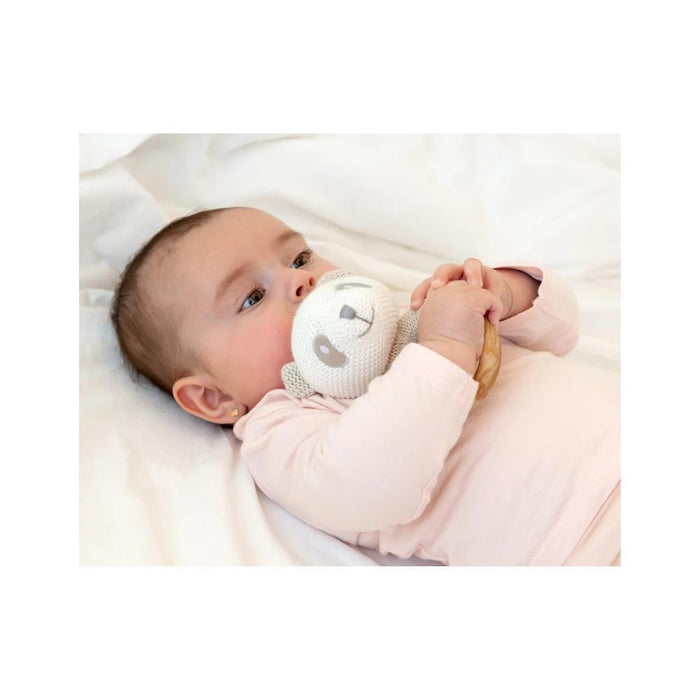 Mordedor em Madeira Cotton Friends com Panda em Algodão Branco