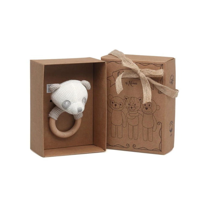 Mordedor em Madeira Cotton Friends com Panda em Algodão Branco
