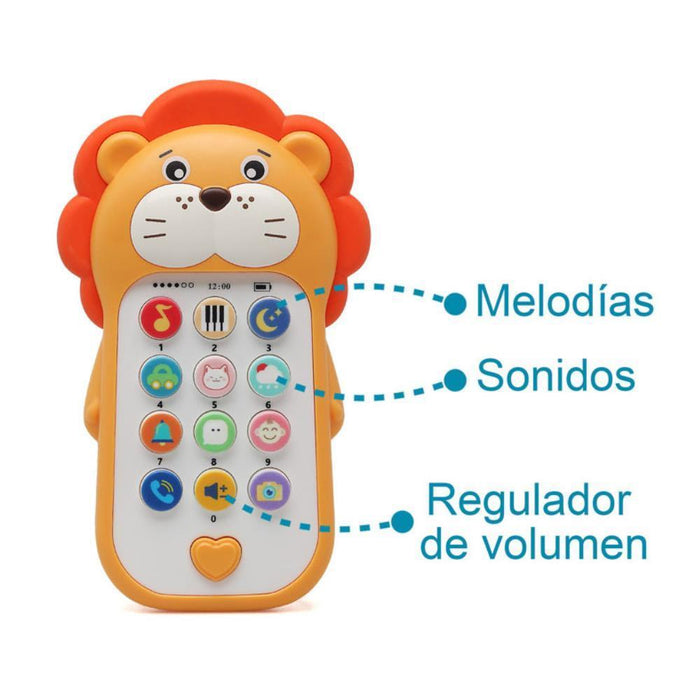 Telefone Figura Leão KioKids com Luz e Som
