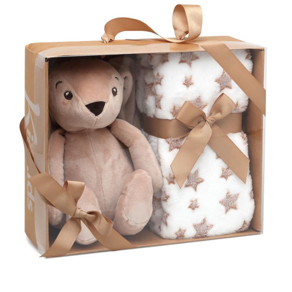 Gift Box Kiokids com Coelho de Peluche Castanho e Manta Estrelas