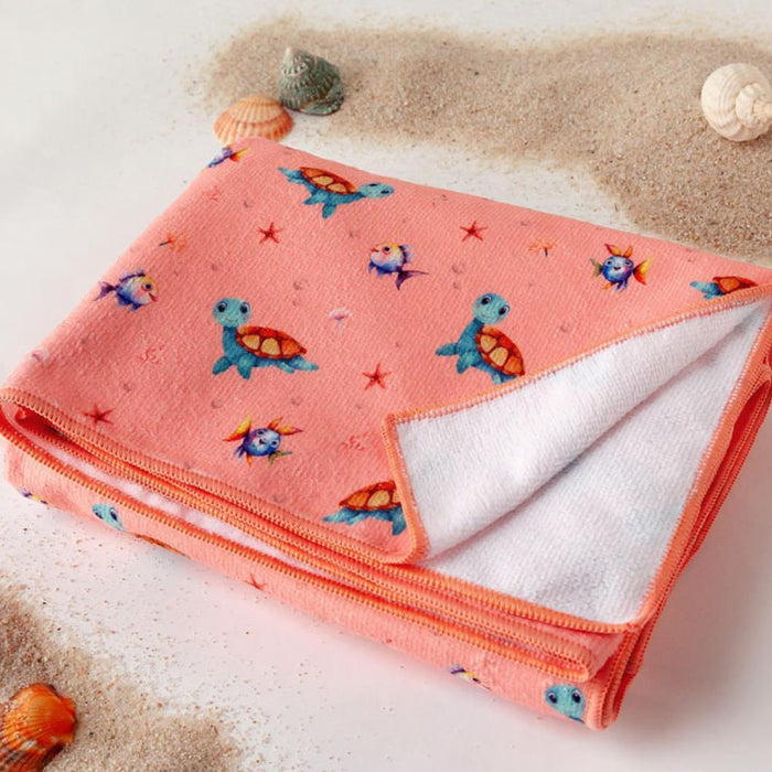 Toalha de Praia em Microfibibra Kiokids Tartatugas Coral 150x75cm