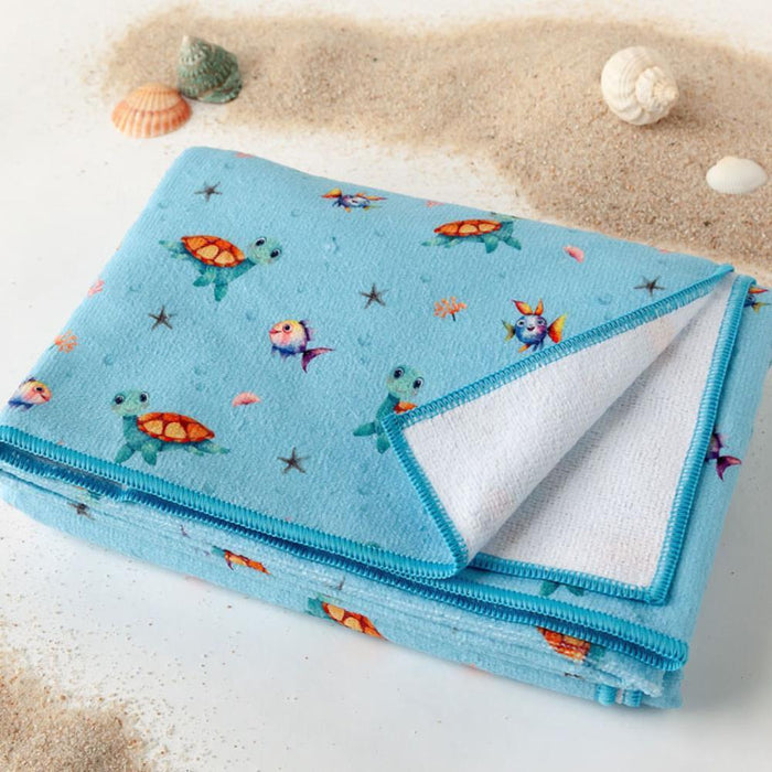 Toalha de Praia em Microfibibra Kiokids Tartatugas Azul 150x75cm