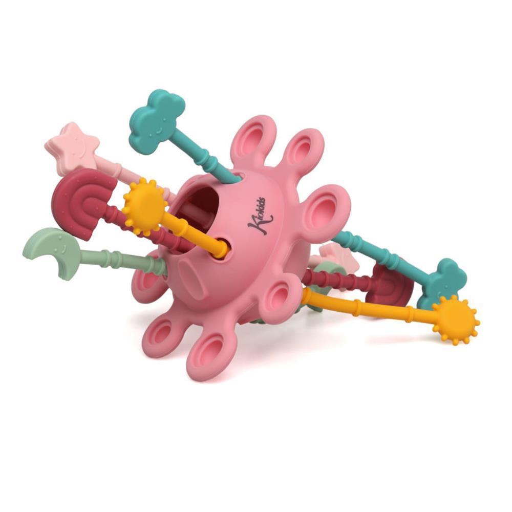 Mordedor Sensorial de Puxar em Silicone Kiokids Rosa