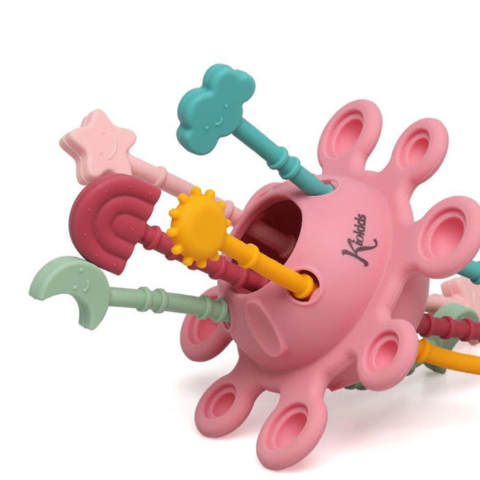 Mordedor Sensorial de Puxar em Silicone Kiokids Rosa