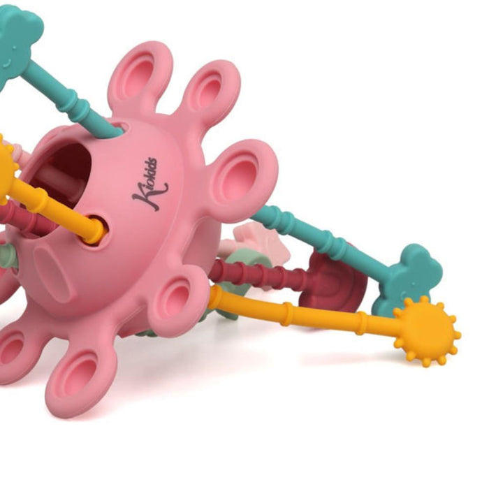 Mordedor Sensorial de Puxar em Silicone Kiokids Rosa