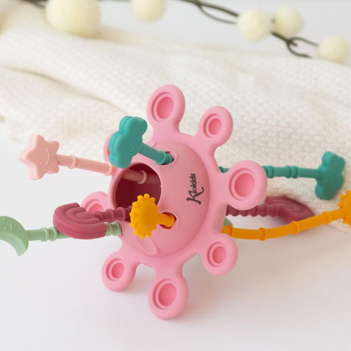 Mordedor Sensorial de Puxar em Silicone Kiokids Rosa