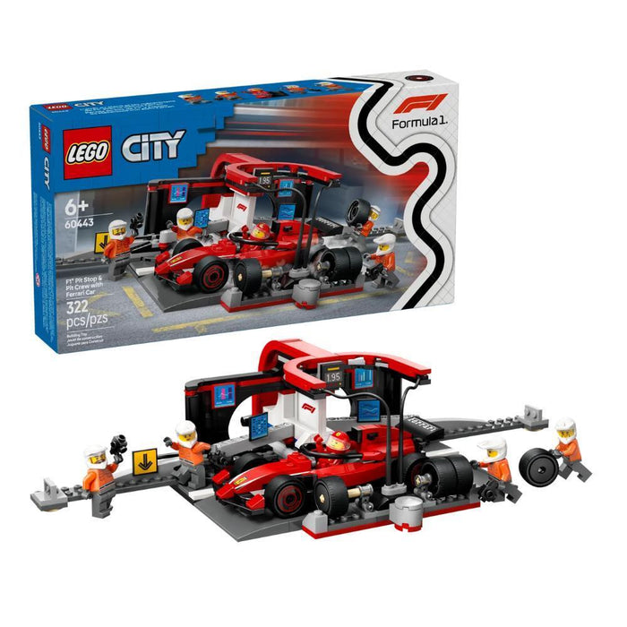 Lego City Boxe de F1 e Equipa Boxe com Carro da Ferrari 322 Peças