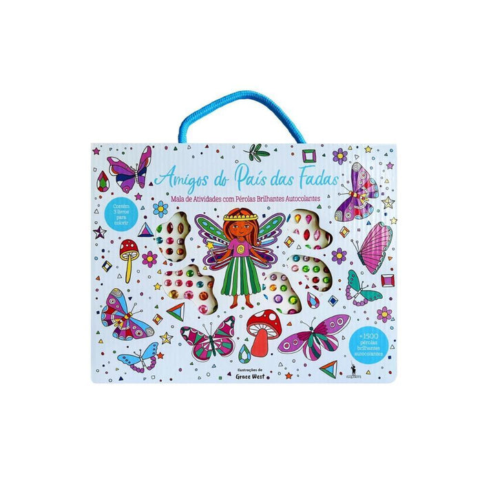 Livro Mala de Atividades Amigos do País das Fadas com Pérolas Brilhantes Autocolantes