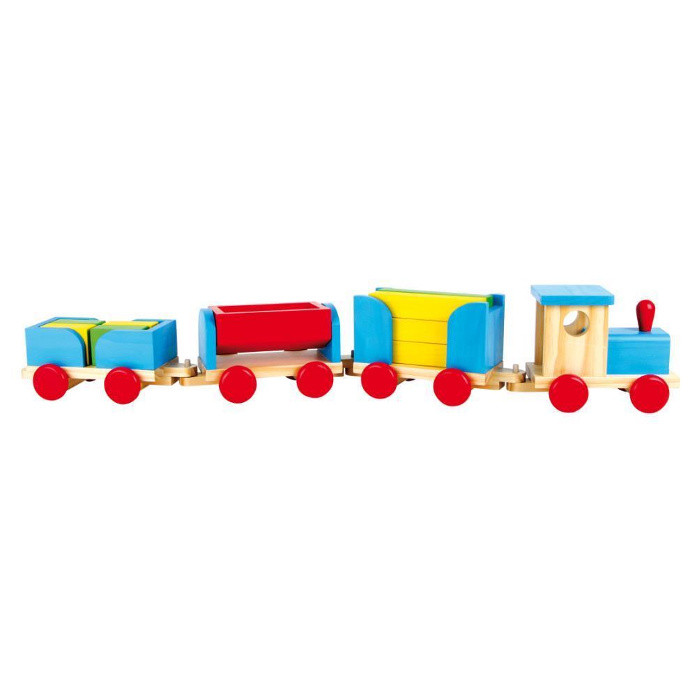 Tren extragrande con bloques de madera, 90 cm, pies pequeños