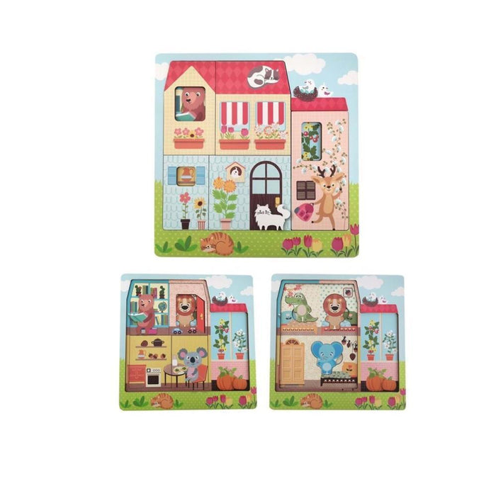 Puzzle Magni Casa em 3 Camadas em Madeira