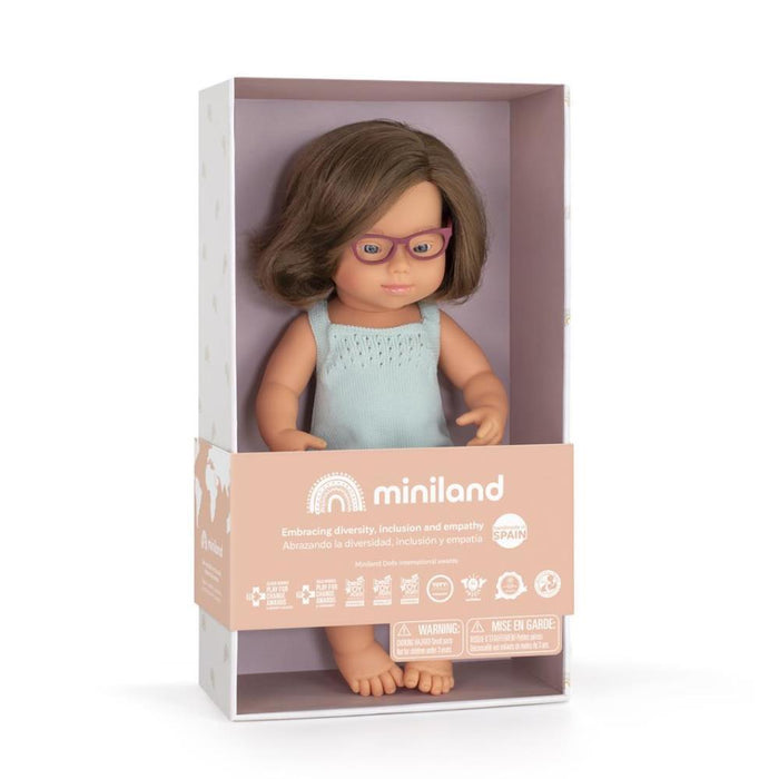 Boneca Miniland Colourful Caucasiana Síndrome Down 38cm