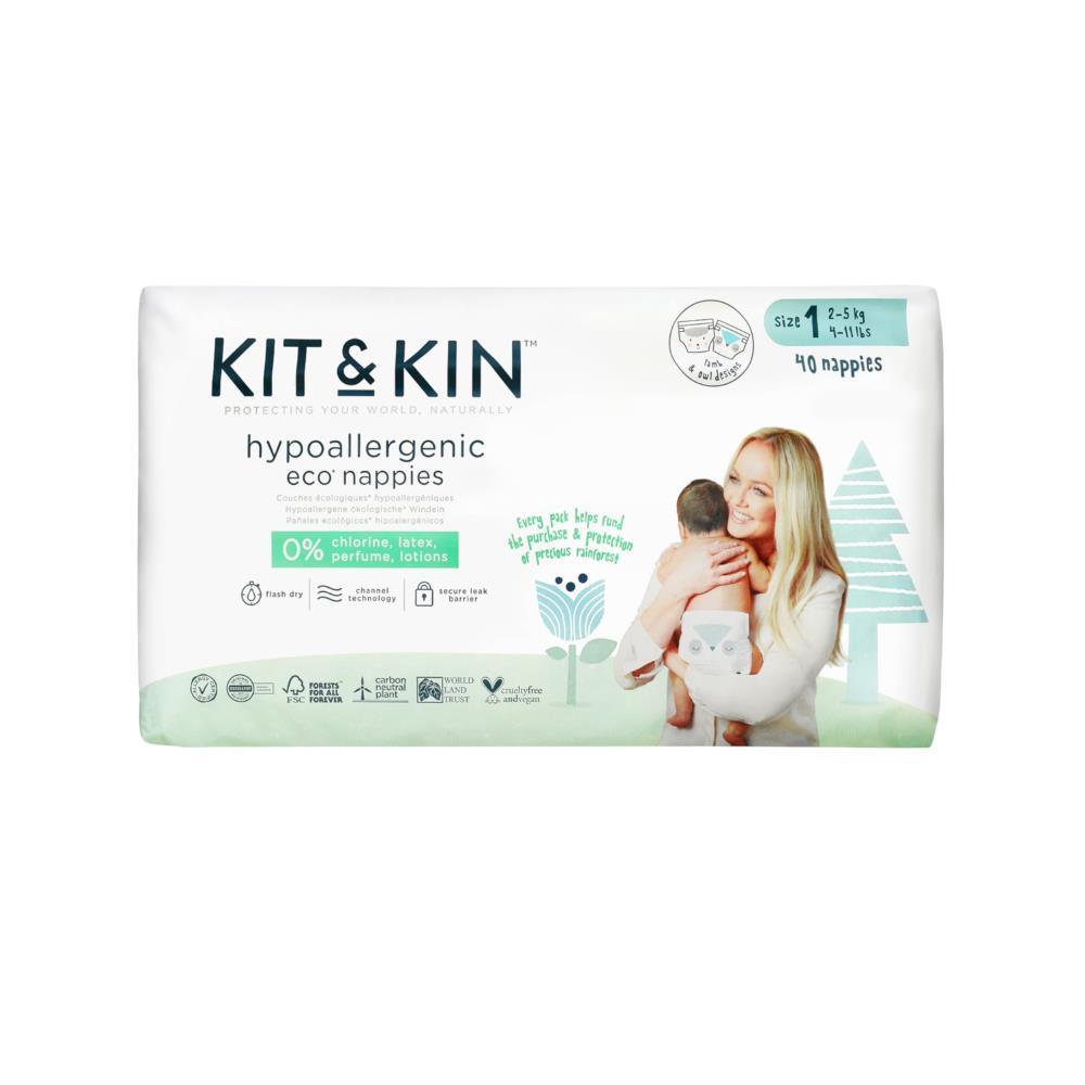 38 pañales Kit&Kin Eco con estampado de búho y cordero, talla 1 (2-5 kg).