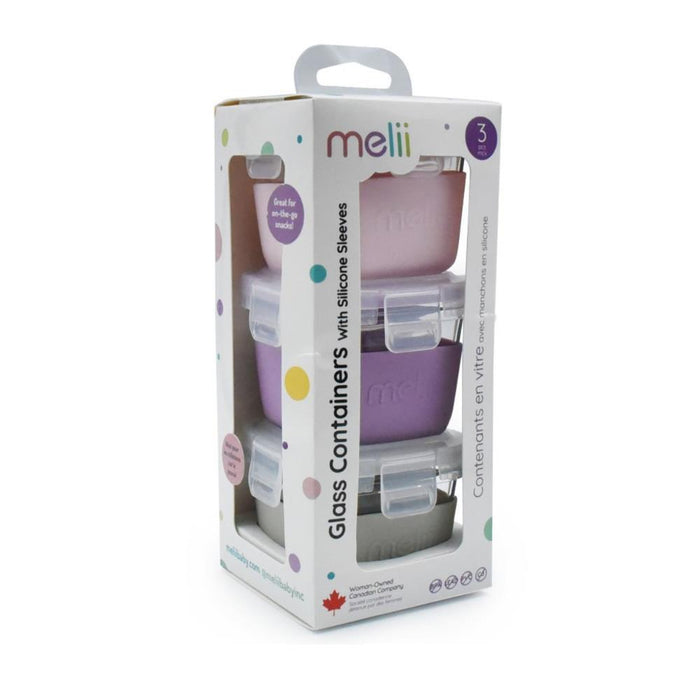 3 Recipientes Melii em Vidro com Capa e Tampa em Silicone 160ml Pink