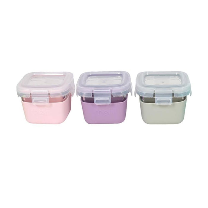 3 Recipientes Melii em Vidro com Capa e Tampa em Silicone 160ml Pink