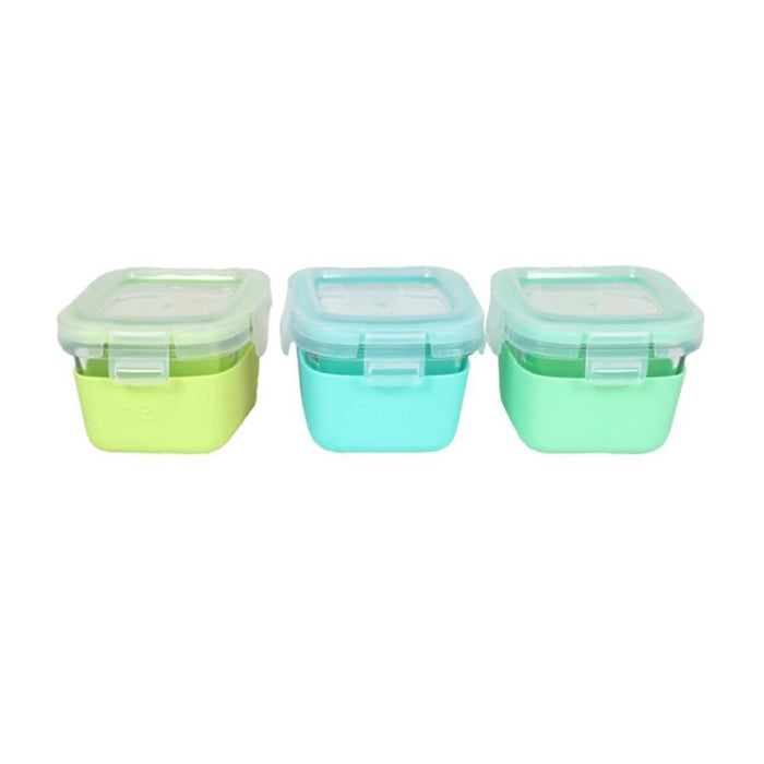 3 Recipientes Melii em Vidro com Capa e Tampa em Silicone 160ml Blue