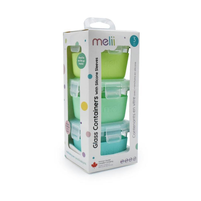 3 Recipientes Melii em Vidro com Capa e Tampa em Silicone 160ml Blue