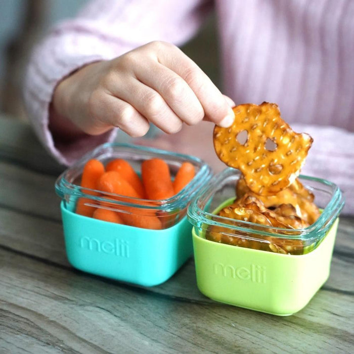 3 Recipientes Melii em Vidro com Capa e Tampa em Silicone 160ml Blue