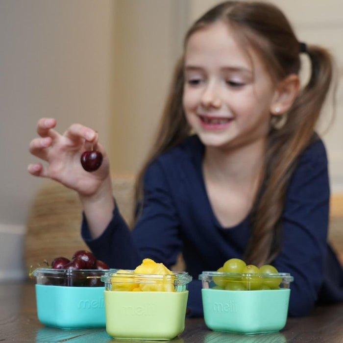 3 Recipientes Melii em Vidro com Capa e Tampa em Silicone 160ml Blue