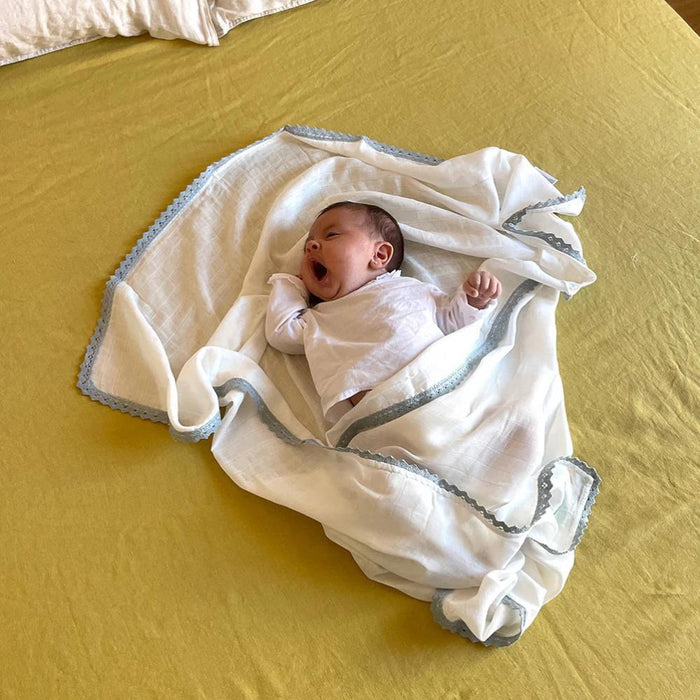 2 Musselinas Molis&Co em Algodão Blue/Beige 100x100cm