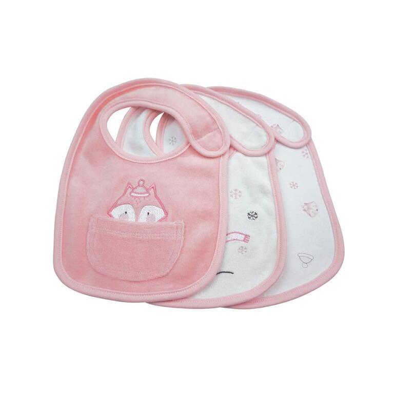 Juego de 3 baberos Olmitos Fox rosa/blanco