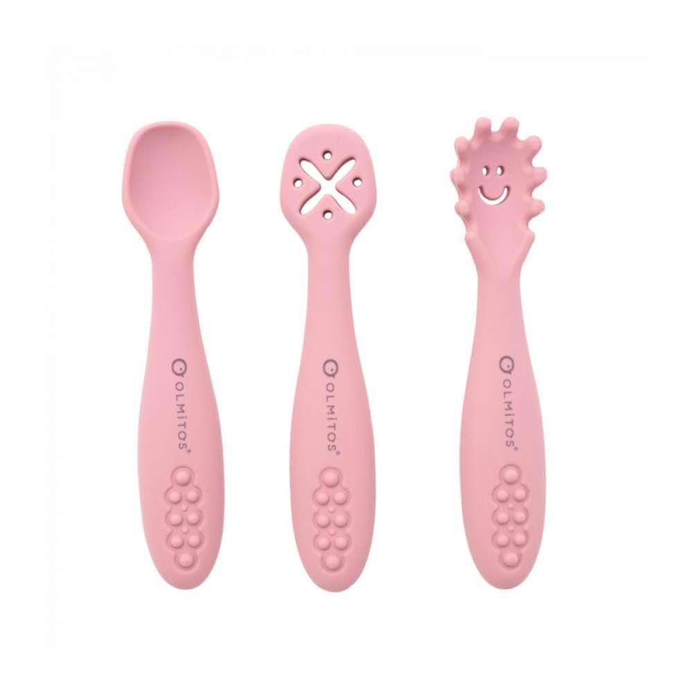 3 Olmitos Pink Silicone Learning Cutlery
