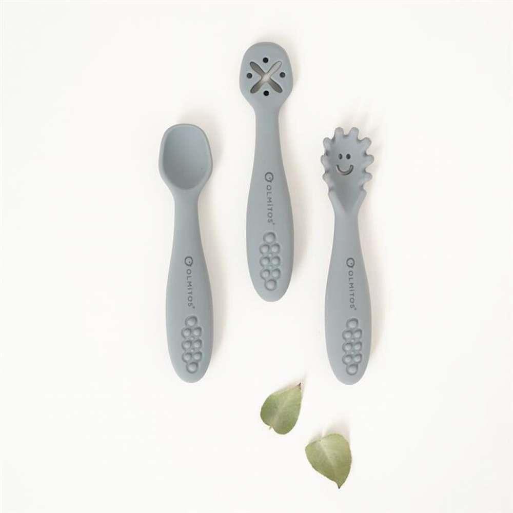 3 Olmitos Silicone Learning Cutlery Grey
