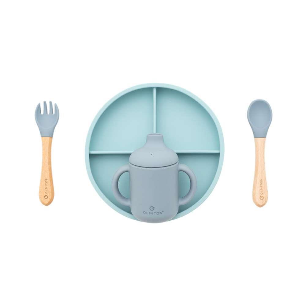 Set de alimentación de silicona azul de 5 piezas
