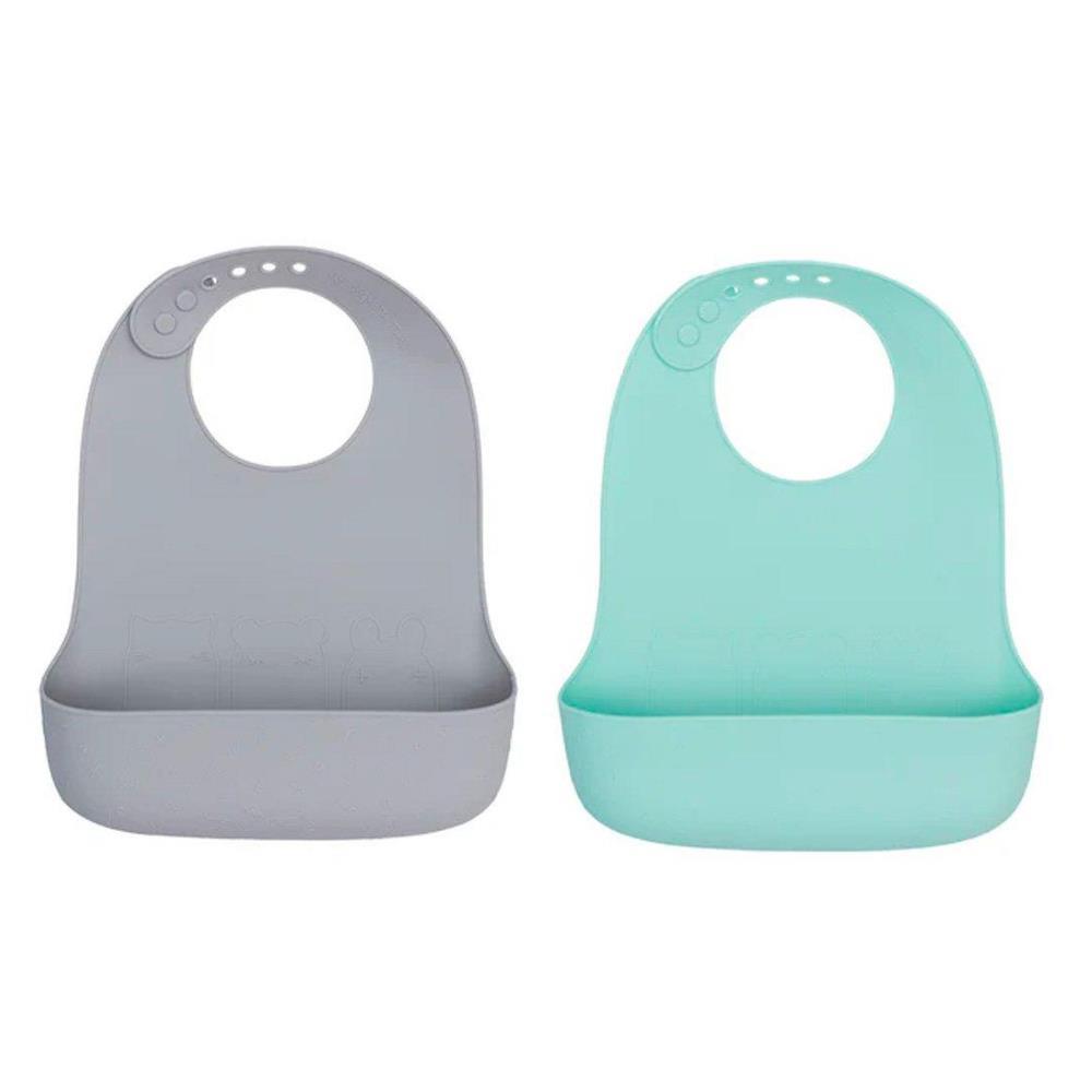 2 baberos de silicona We Might Be Tiny color menta/gris