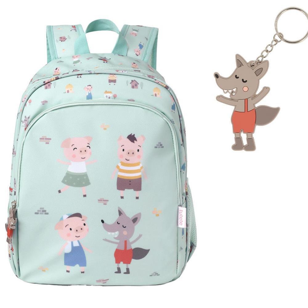 Mochila Média Tutete Three Little Pigs 38x27cm com Porta Chaves
