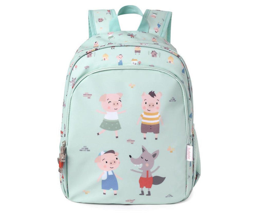 Mochila Média Tutete Three Little Pigs 38x27cm com Porta Chaves