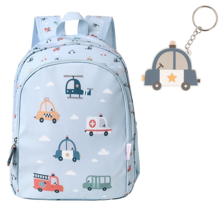 Mochila Média Tutete City Cars 38x27cm com Porta Chaves