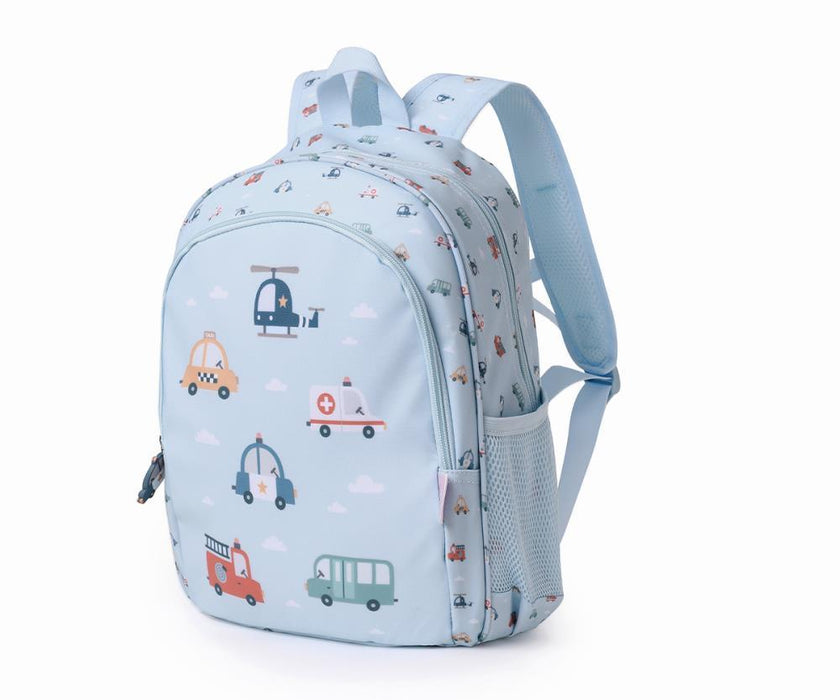 Mochila Média Tutete City Cars 38x27cm com Porta Chaves