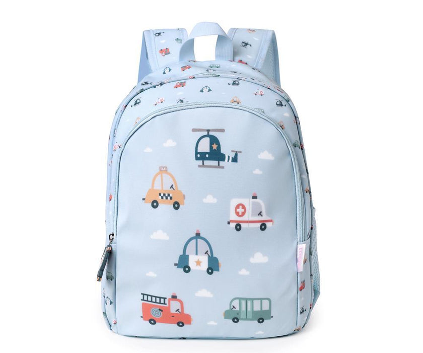 Mochila Média Tutete City Cars 38x27cm com Porta Chaves