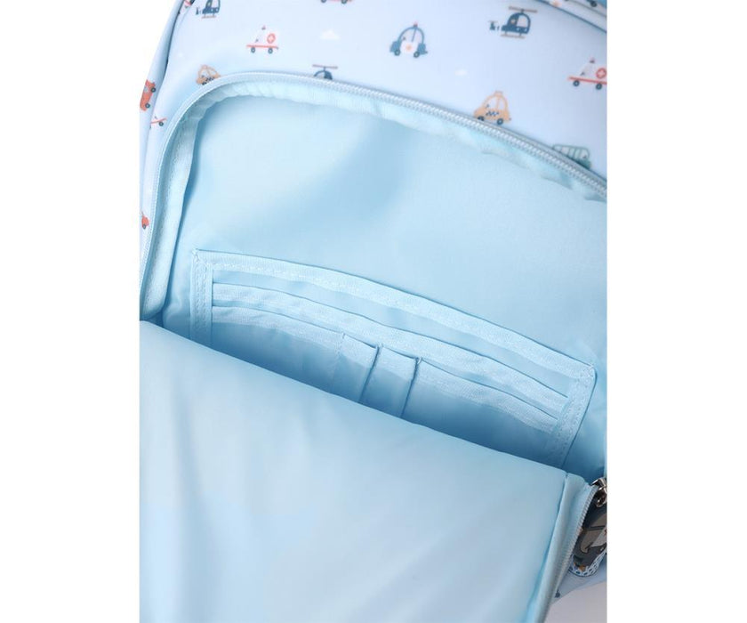 Mochila Média Tutete City Cars 38x27cm com Porta Chaves