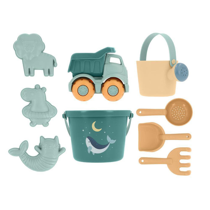 Conjunto de Praia Monnëka Whale Teal 9 Peças