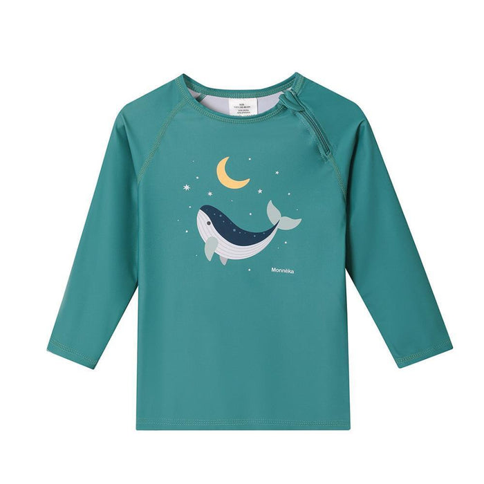 Camisola de Praia de Manga Comprida UPF50+ Monnëka Whale Teal 6-12 Meses