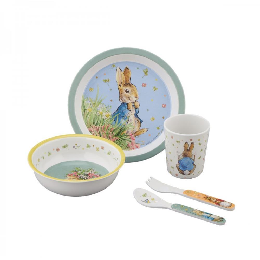 Conjunto de Refeição em Melamina Peter Rabbit Verde 5 Peças