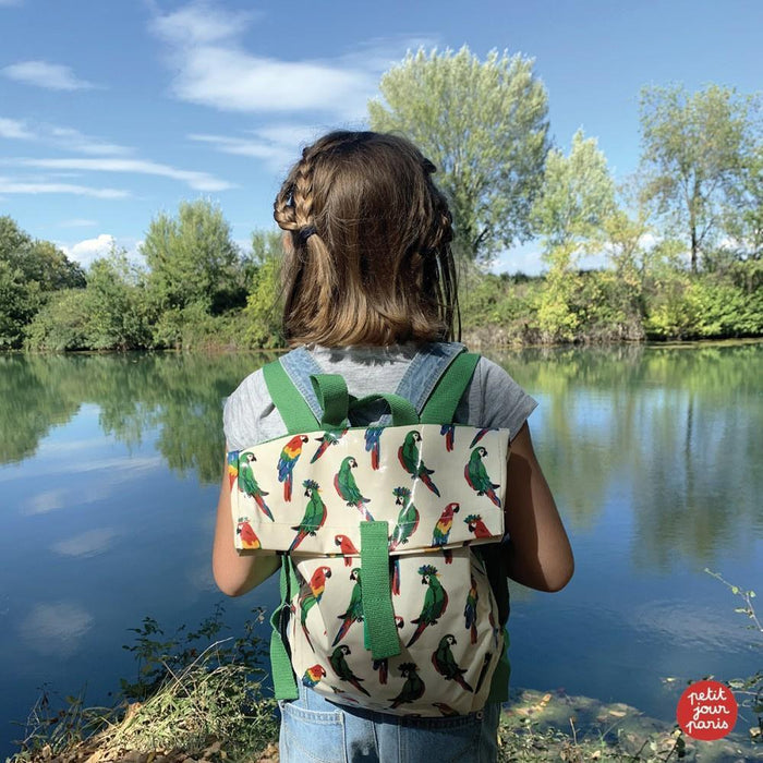 Mini Mochila Petit Jour Roll Top Papagaios Verde 30x28cm