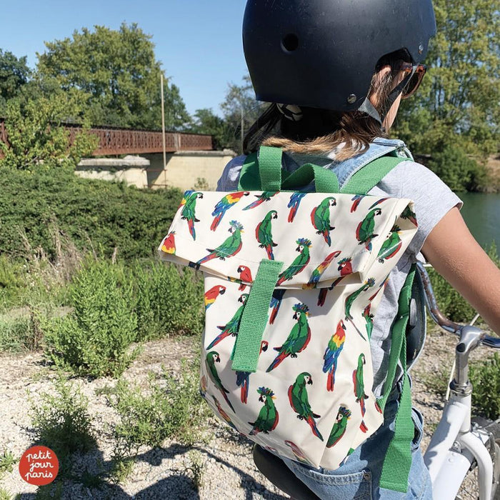 Mini Mochila Petit Jour Roll Top Papagaios Verde 30x28cm