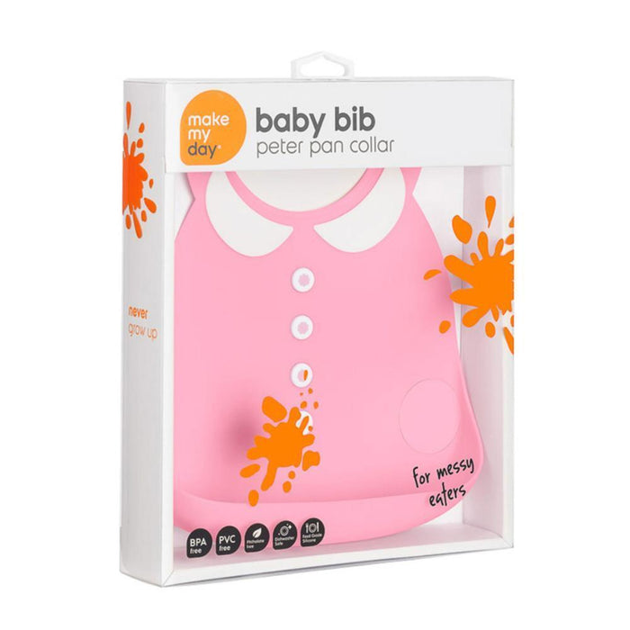 Babete em Silicone Make My Day Peter Pan Collar Rosa