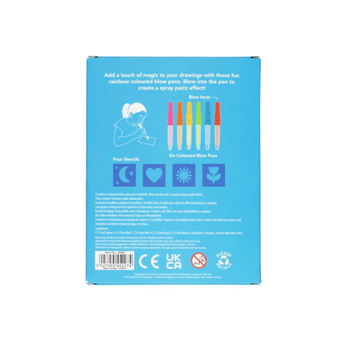 6 Canetas de Sopro com Stencil Rex London Magic Rainbow