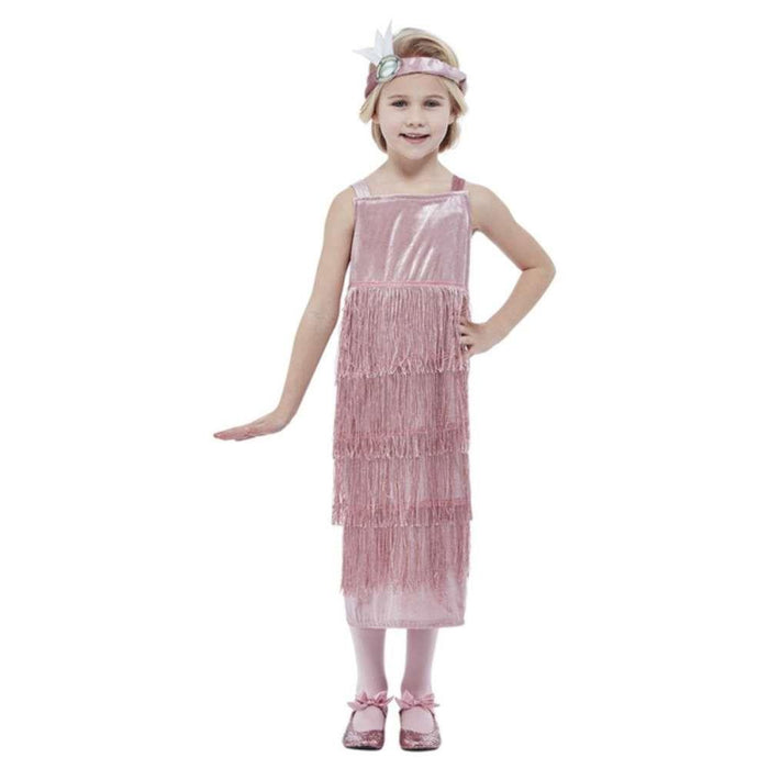 Disfraz de los años 20, vestido rosa, 4-6 años