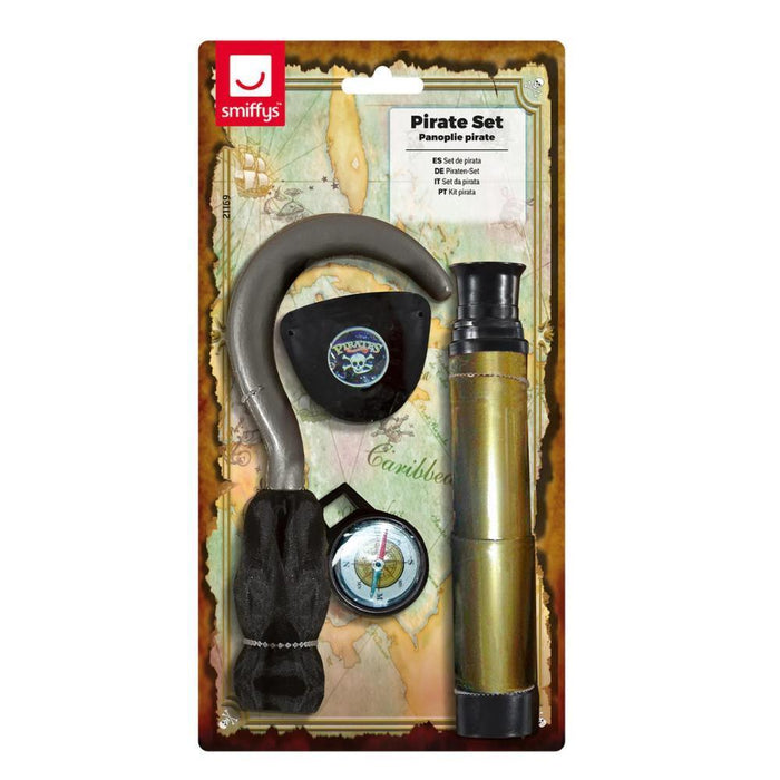 Kit de Pirata com Gancho, Pala, Bússola e Monóculo